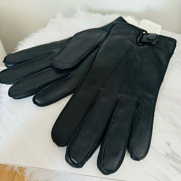 UGG Metisse Tabbed Vent Tech Soft Stretch Leather Gloves, BLACK, Large, NWT - Picture 5 of 12